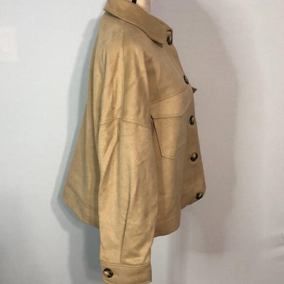 ASOS DESIGN Brushed Shacket Women's 6 Camel Beige Long Sleeve Button Closure - Picture 2 of 9